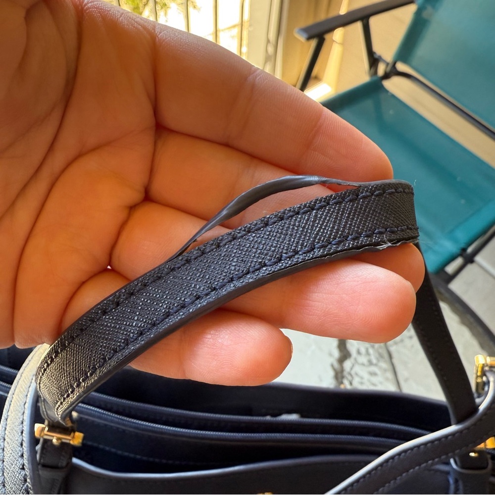 Tory Burch Womens Dark Blue Saffiano Leather Inner Pocket Double Handle Tote Bag - Picture 5 of 11